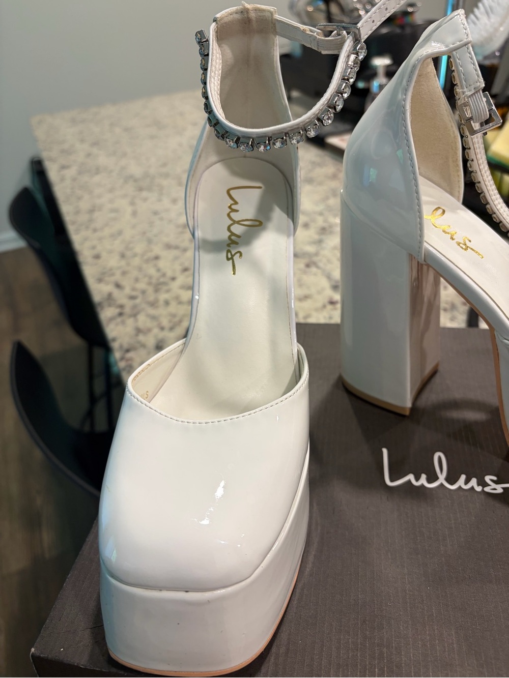 Lulus Zastyy White Patent Rhinestone Platform Pumps - Size 7.5 - Picture 8 of 9